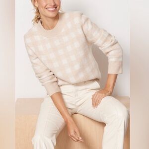 Evereve Collete Strong Shoulder Sweater – Beige Neutral Checkered Pattern, Sz S